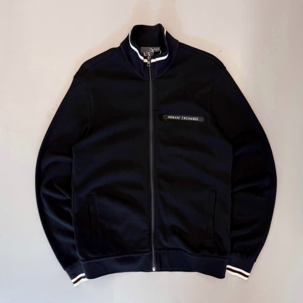 알마니 익스체인지 루즈핏 블랙 미니멀 트랙 집업