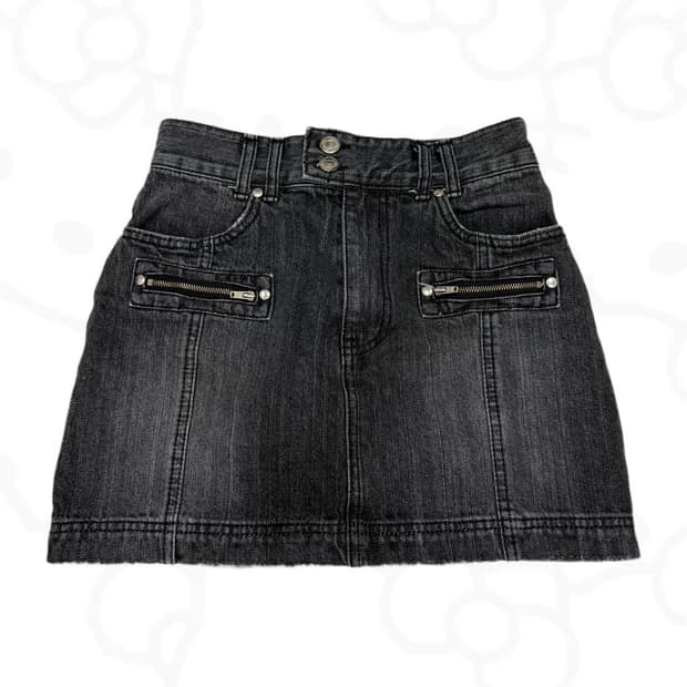 (W) 마뗑킴 더블 지퍼 데님 미니 스커트 블랙