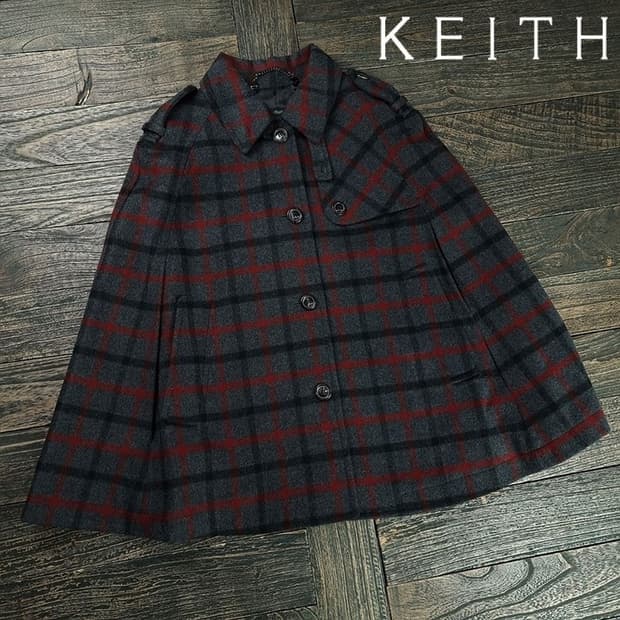 키이스 런던 모직 체크 케이프 코트 챠콜 M19792