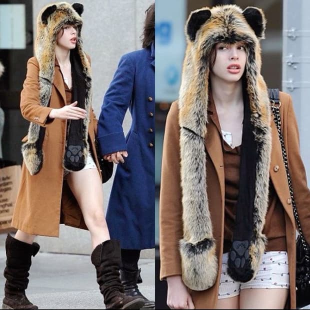 여우/고양이 퍼 일체형 모자 목도리 fur emo hat