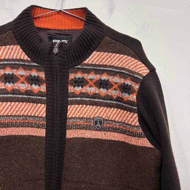 핑 컬랙션 골프웨어 배색 패턴 니트집업