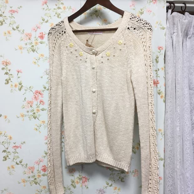 플라워 진주 가디건