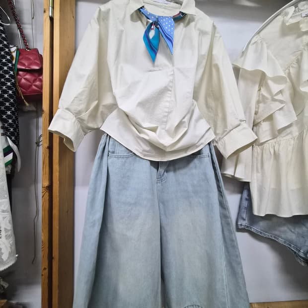 jmine 벌룬박시셔츠. 사이드 핀턱 입체 버뮤다 데님팬츠