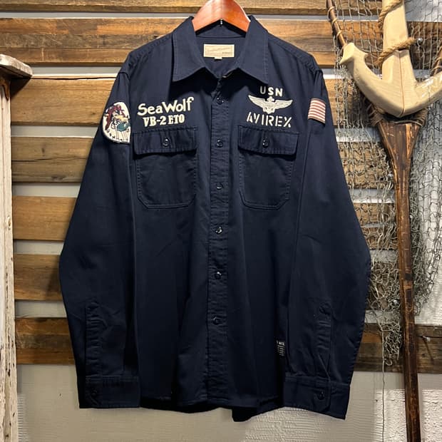 [L]AVIREX 아비렉스 USN SEA WOLF 블랙 밀리터리 셔츠