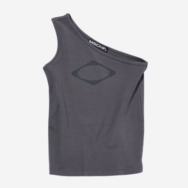 미스치프 롬버스 원숄더 탑 차콜 S사이즈
