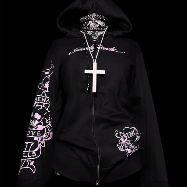 JPN 펑크 블랙 핑크 레터링 후드집업