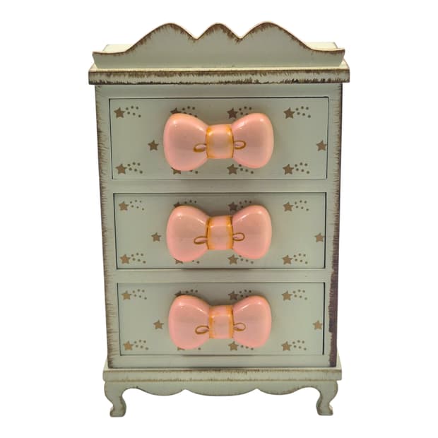 00s 스위머 레트로 키치 리본 3단 우드 서랍장