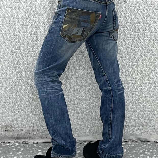 에비수 올드스쿨 레트로 포켓 프린팅 데님팬츠 31인치 C09069