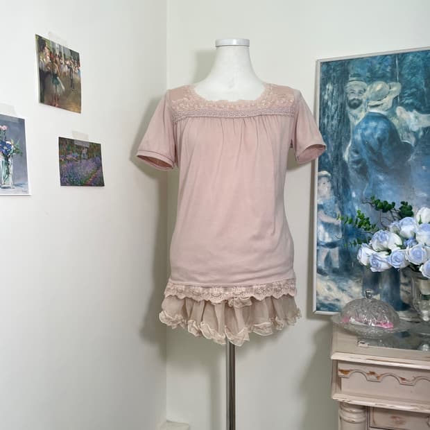 pink lace square-neck mori top