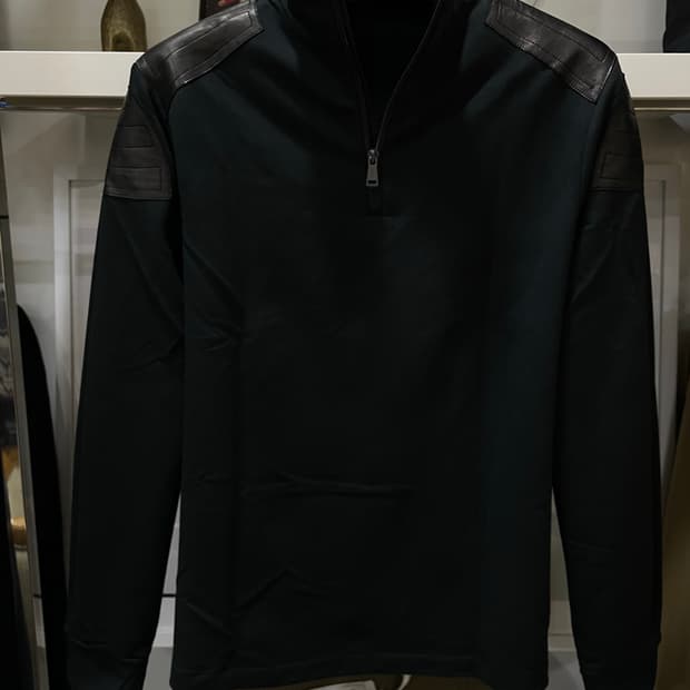 폴로랄프로렌(블랙라벨)/블랙 양가죽매치 하프집업(M)