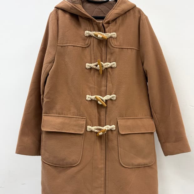 빈티지 베이지 후드 더플 코트