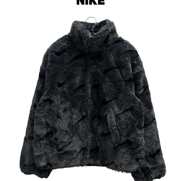 (M) 나이키 우먼스 스우시 프린트 퍼 후리스 자켓 차콜