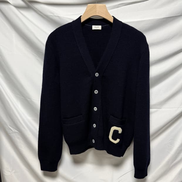 [S+급/M] 셀린느 울 컬리지 로고 가디건 네이비