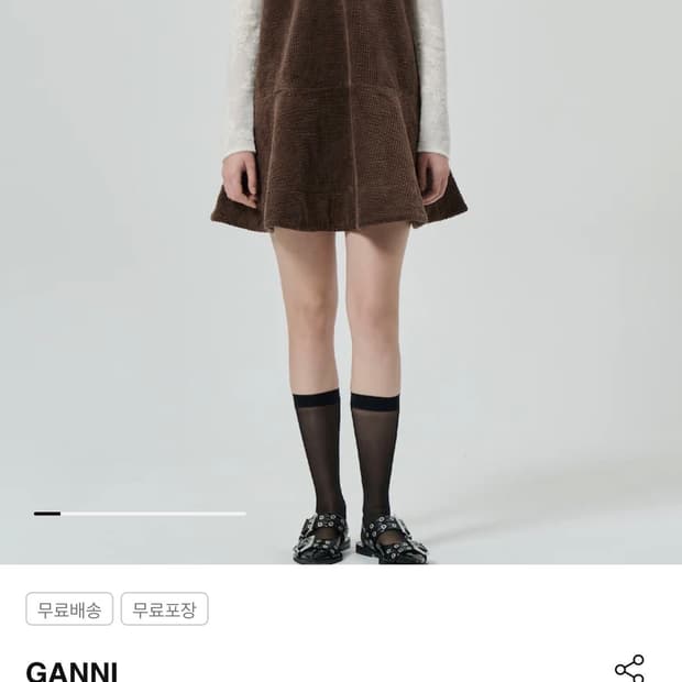 가니 시어서커 코듀로이 브이넥 미니 드레스 브라운