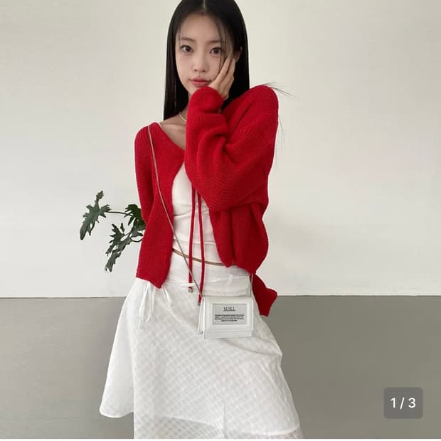 어다울 레드 니트 가디건 새상품