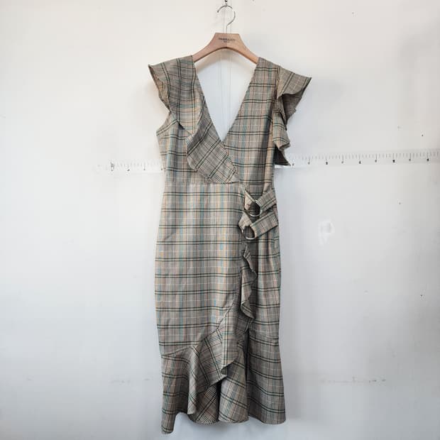 DANJI 체크 롱 원피스 프릴 장식