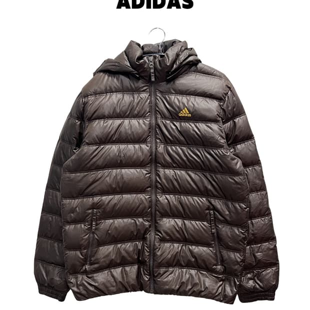 아디다스 올드스쿨 경량 구스다운 패딩 후드 자켓 브라운 