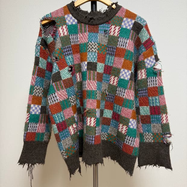 빈티지 체크 스웨터