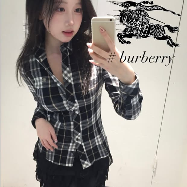 버버리 빈티지 블랙 체크셔츠