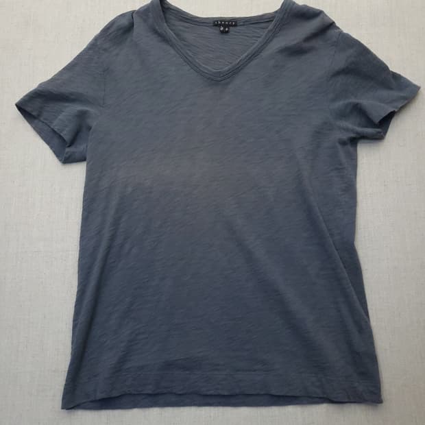 띠어리 V넥 반팔 티셔츠 블루 m