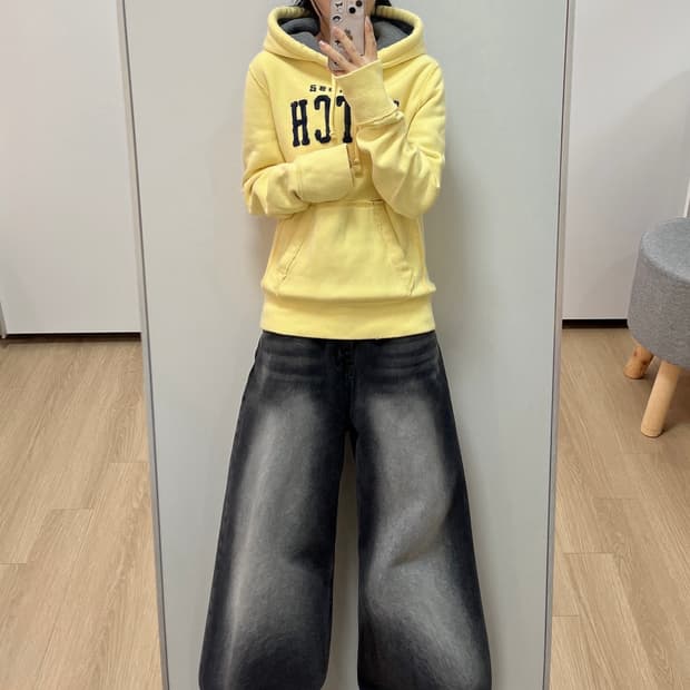 아베크롬비 자수로고 연노랑 후드티