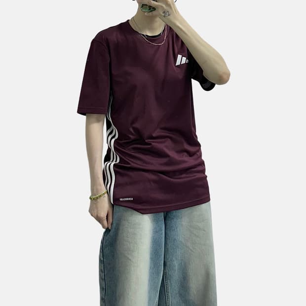 아디다스 삼선 져지 반팔티 유니폼 버건디