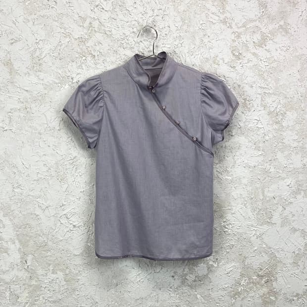 JPN VINTAGE 린넨 블렌드 치파오 숏 슬리브 탑