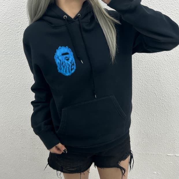 베이프 블루 샤루 블랙 후드 L