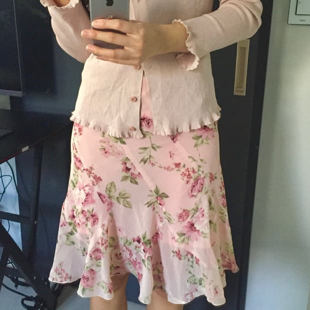 플라워 프릴 페어리 로걀 로즈 스커트