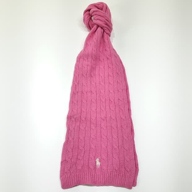 MX652 폴로 90s 코튼울 케이블 화이트포니 핑크 머플러 목도리