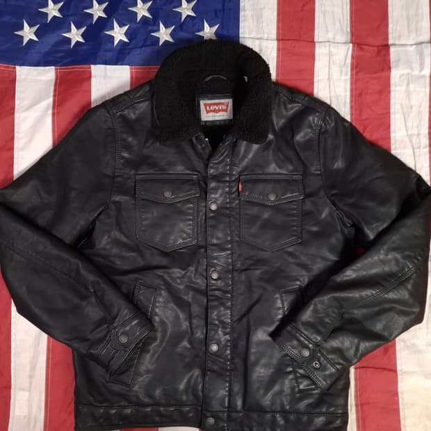 오리지날 리바이스 블랙 합성피혁 쉐르파 트러커자켓