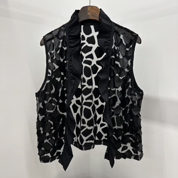 Leather trimming vest 빈티지 비건 레더 베스트 (L)