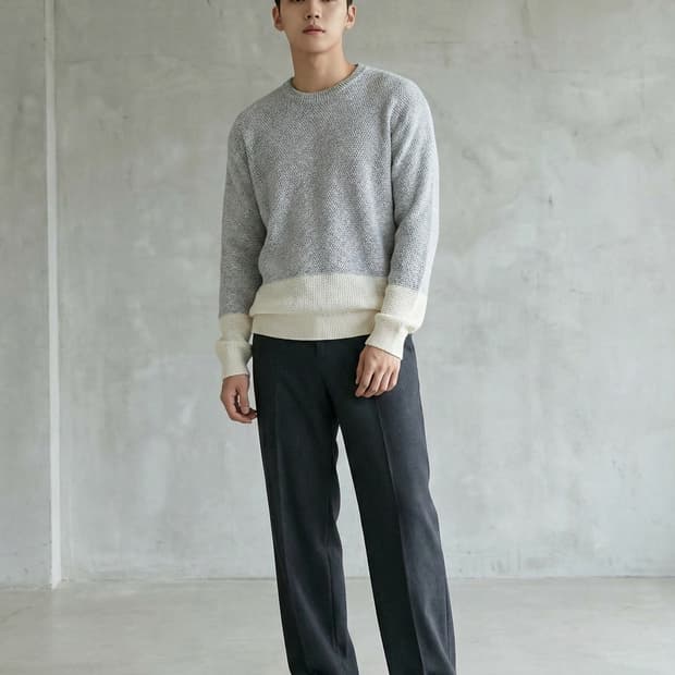 SYSTEM 시스템 투톤 배색 텍스처 코튼 니트