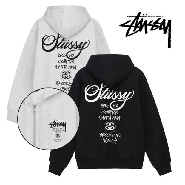 🔥[정품/새상품]🔥STUUSY 스투시 월드투어 후드집업 남녀공용 애쉬