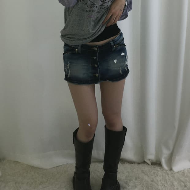 다크워시 로우라이즈 버튼업 데님 스커트팬츠