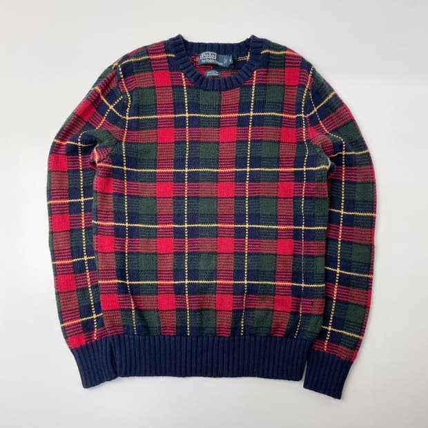 [택포] 폴로 랄프로렌 엘보우 패치 체크 니트 M