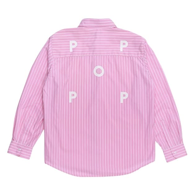 팝 트레이딩 컴퍼니 로고 스트라이프 셔츠 핑크
