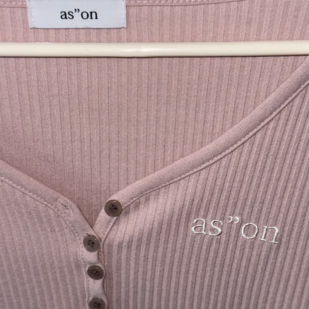 애즈온 wish ribbed button 롱슬리브 티셔츠 핑크