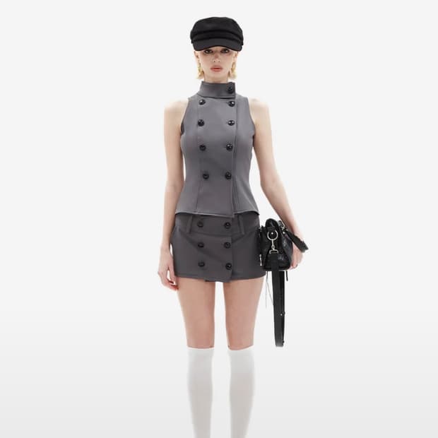 테일러드 하프넥 버튼 베스트 [그레이] s