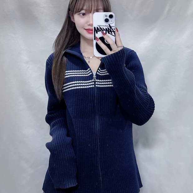 폴로 진스 넥로고 니트집업