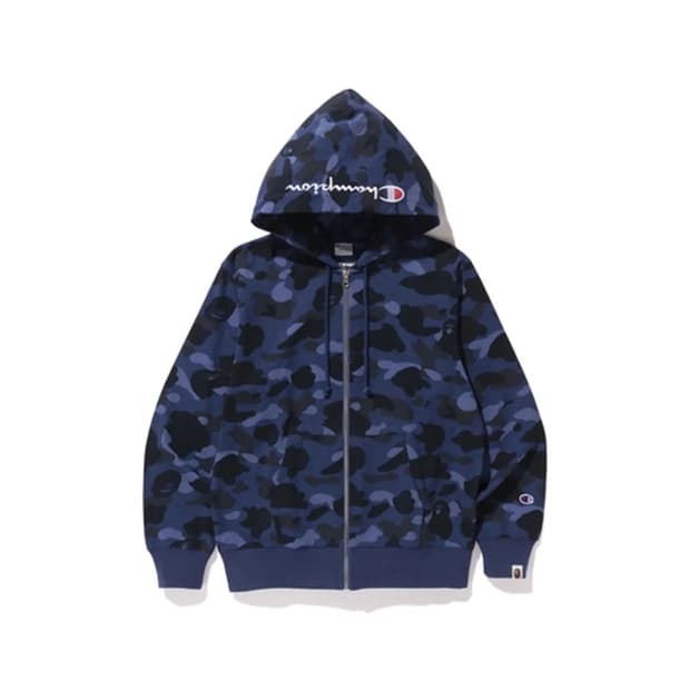 L) 베이프 X 챔피온 콜라보 청계 후드 집업 블루