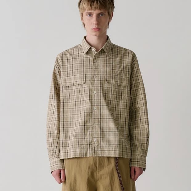 노운 Noun - crop shirts (check beige) M