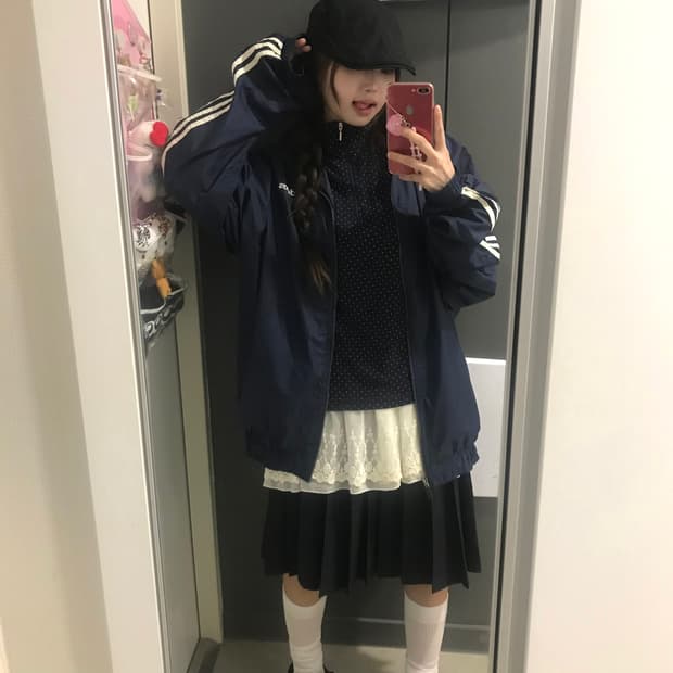아디다스 도트 바람막이 네이비 니혼진 코디세트