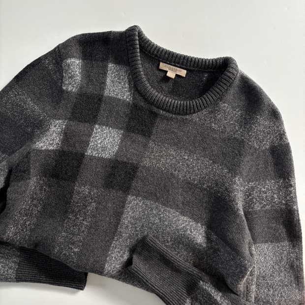 Burberry 버버리 브릿 그레이 체크 울 혼방 니트