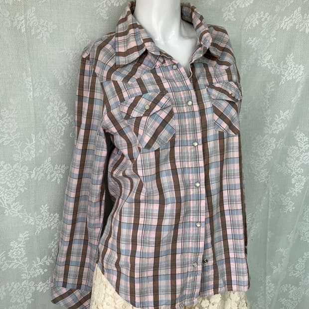 빈티지 핑크 체크 셔츠 1123 모리걸 y2k 스트릿 갸루 펑키 일본빈티