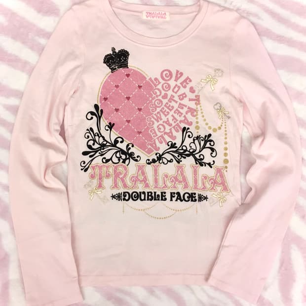 트랄라라 연핑크 하트 크라운 글리터 롱슬리브 티셔츠 히메갸루