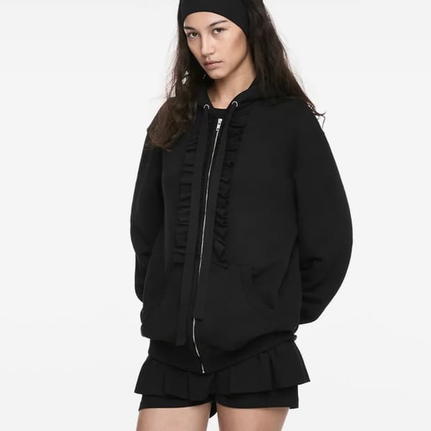 RUFFLE HOODIE ZIP-UP BLACK /PANTS