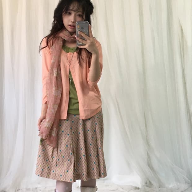 빈티지 올리브 다홍 모리 소녀 코디세트