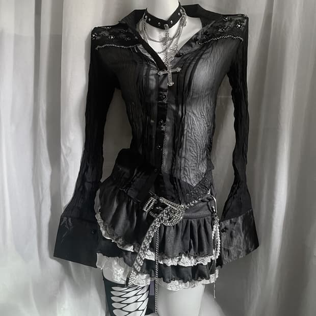 Blouse 시스루 큐빅 블라우스