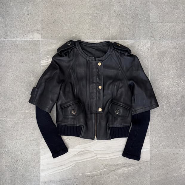 Black lamb skin warmer knit jacket 